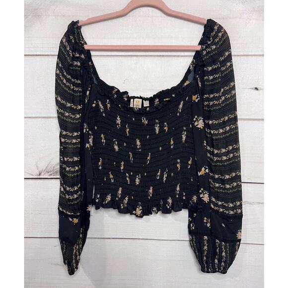 Dolan Top Size MED Smocked Black With Floral Print Boehmian - Picture 1 of 7